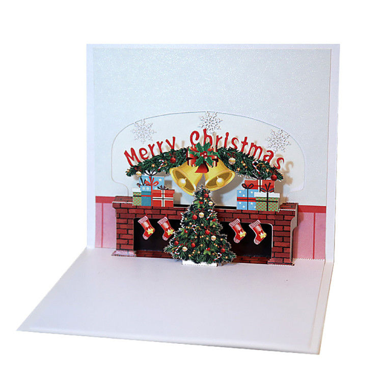 Carte De Voeux 3d Sapin De Noel Cheminee