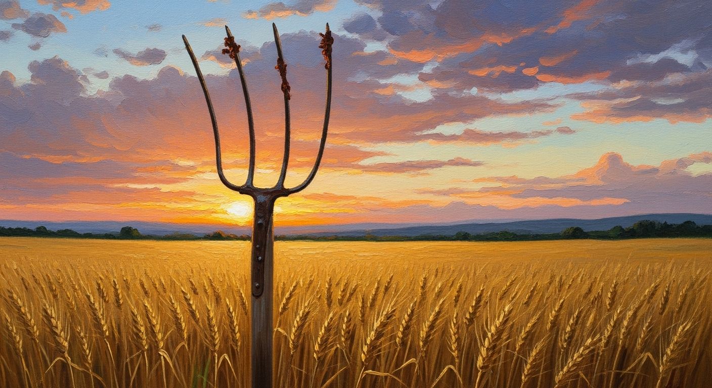 man and woman pitchfork painting