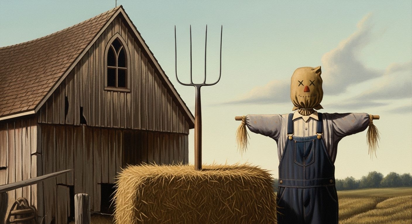 man woman pitchfork painting