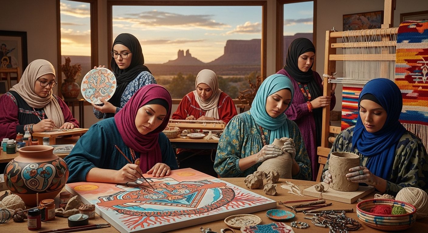 native american female artists Kay WalkingStick in studio with diptych painting