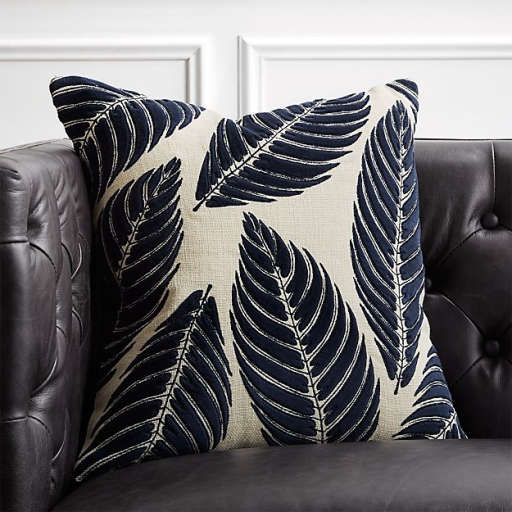 Frond Natural Jute and Velvet Pillow with Feather — view 1
