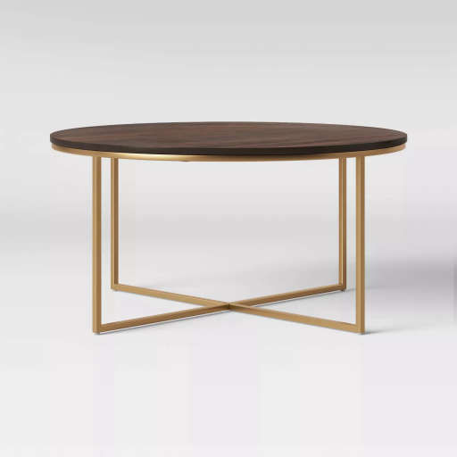 Dale Round Wood Coffee Table with Brass Base Coffee Brown - Project — view 1