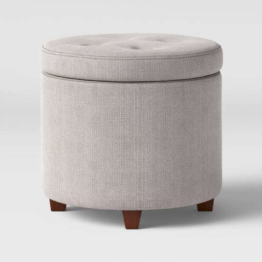 Round Tufted Storage Ottoman Textured Weave Gray - Threshold — view 1