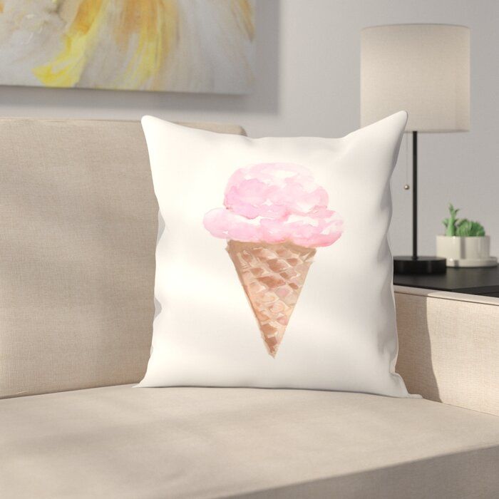Jetty Printables Watercolor Ice Cream Cone Throw Pillow With Insert-18"x18" thumbnail 2