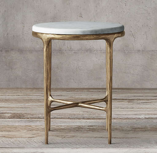 Thaddeus Forged Brass & Marble Round Side Table — view 1