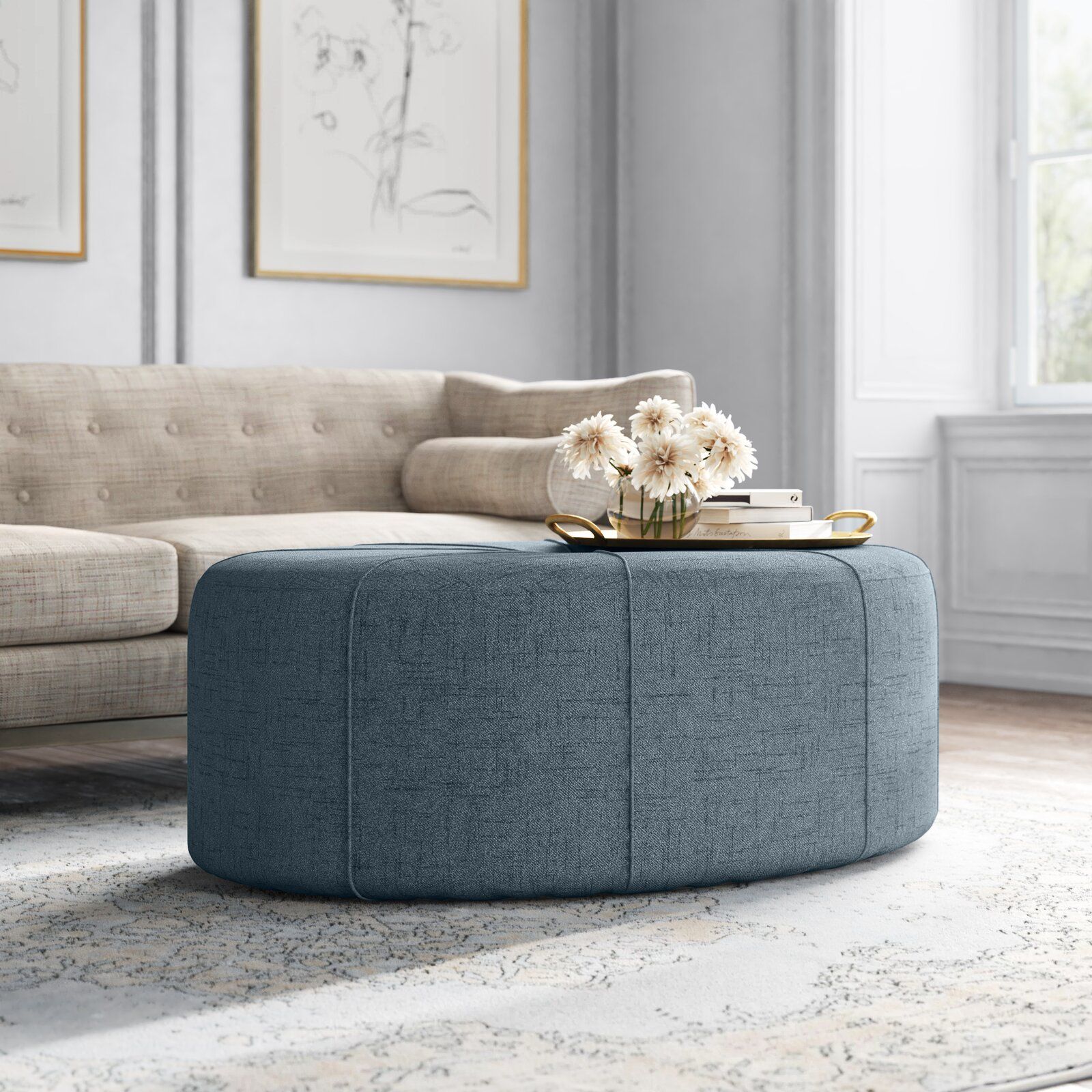 Telly Oval Tufted Cocktail Ottoman thumbnail 3