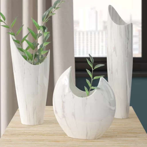 3 Piece White Ceramic Table Vase Set — view 1