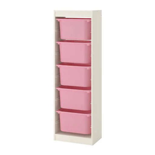 TROFAST Storage combination with boxes, white, pink — view 1