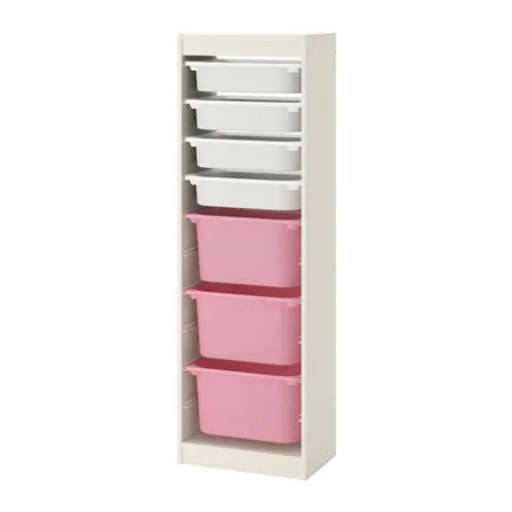 TROFAST Storage combination with boxes white w pink — view 1