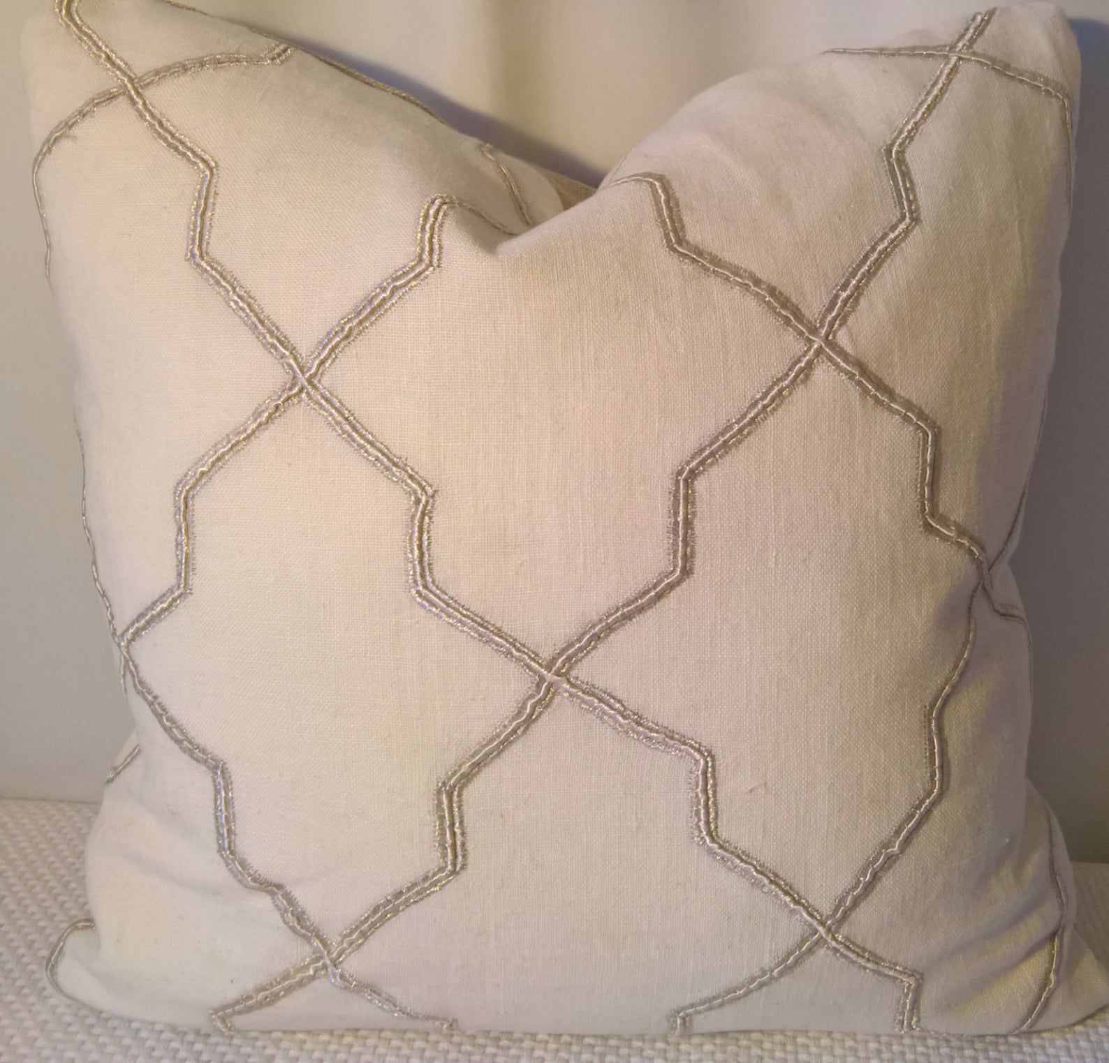 Kravet Couture Linen Embroidered Metallic Geometric Pillow Cover — view 1