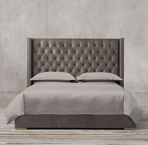ADLER SHELTER DIAMOND-TUFTED LEATHER BED WITH NAILHEADS — view 1