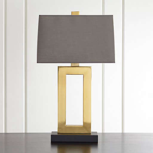Duncan Brass Table Lamp with Grey Shade — view 1