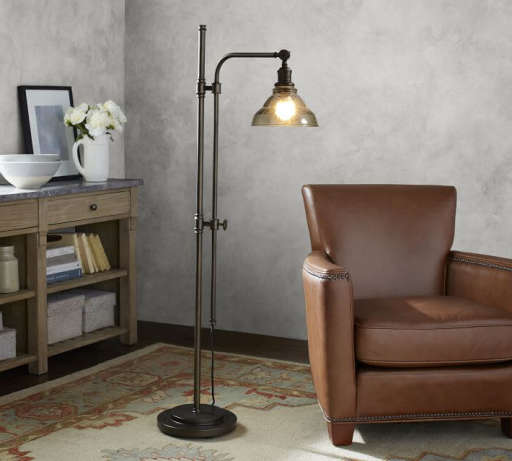 Vintage Glass Articulating Floor Lamp - Bronze Base — view 1