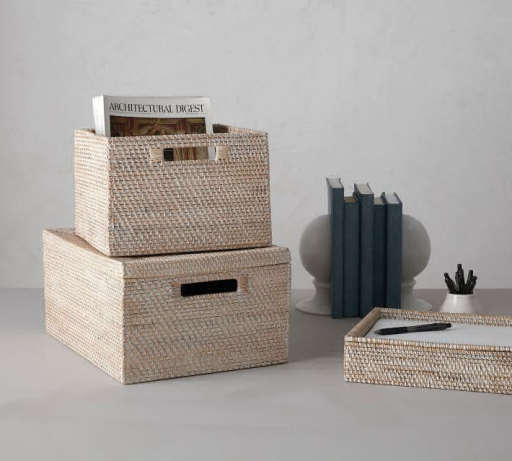 Tava Woven Lidded Basket - Whitewash — view 1
