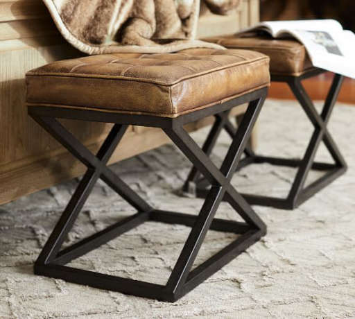 KIRKHAM TUFTED LEATHER STOOL — view 1