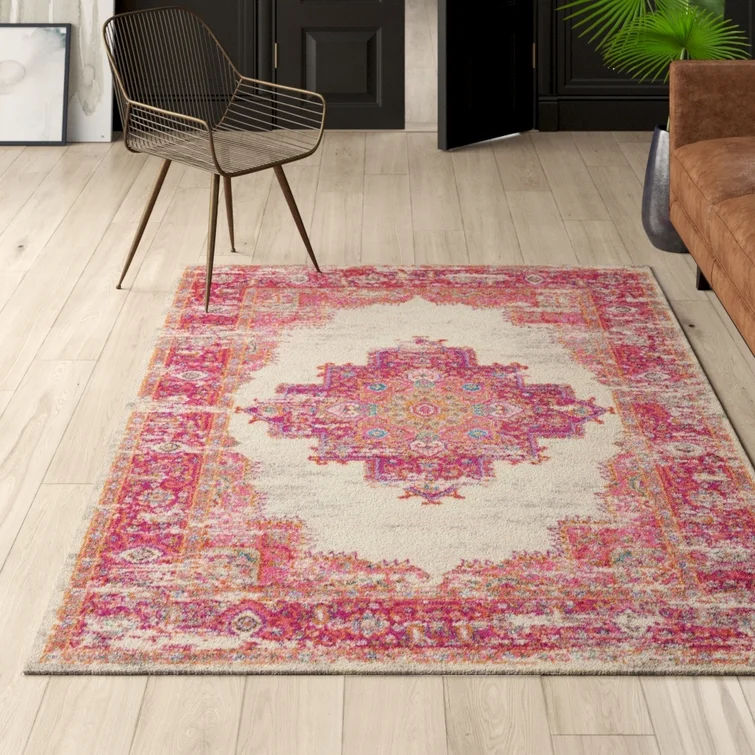 Abbate Oriental Area Rug in Ivory/Pink thumbnail 2