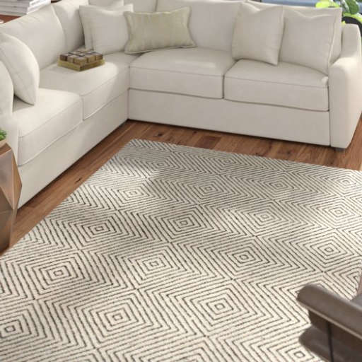 Portageville Geometric Handmade Tufted Wool Area Rug in Ivory/Black — view 1
