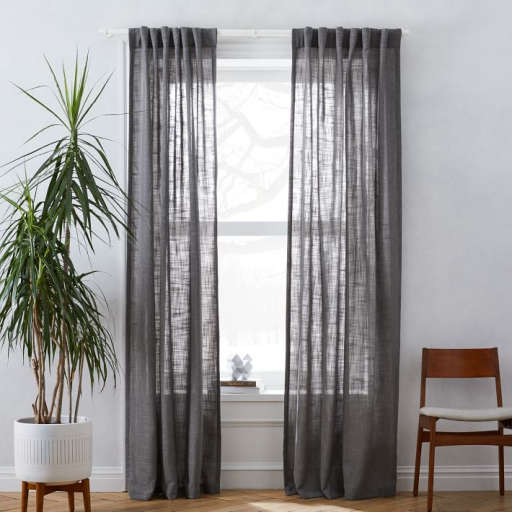 Crossweave Curtain + Blackout Panel, Charcoal — view 1