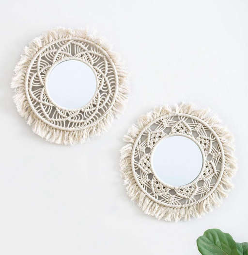 Set of 2 Boho Bohemian Decor Style Macrame Framed Wall Mirrors 1 — view 1