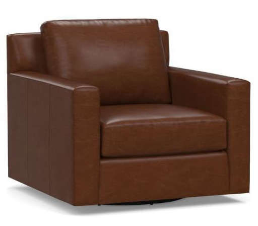 York Square Arm Leather Swivel Armchair — view 1