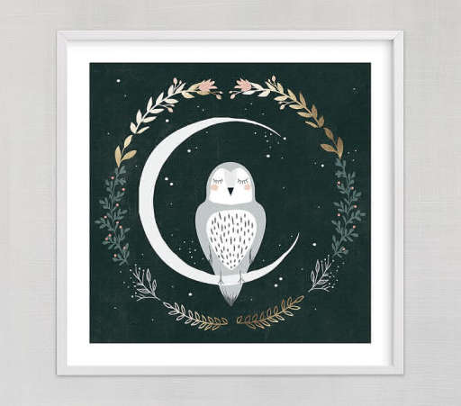 Moon and Owl Wall Art — view 1