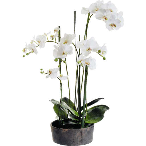 Faux Phalaenopsis Orchids with Clay Pot — view 1