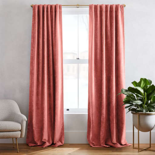 Worn Velvet Curtain - Pink Grapefruit — view 1