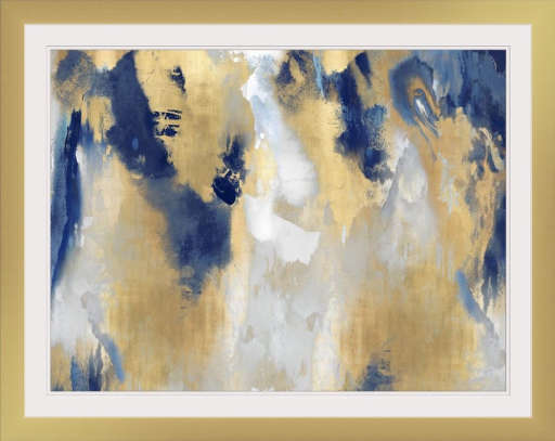 Abstract Gold Stains Indigo Wall Art — view 1