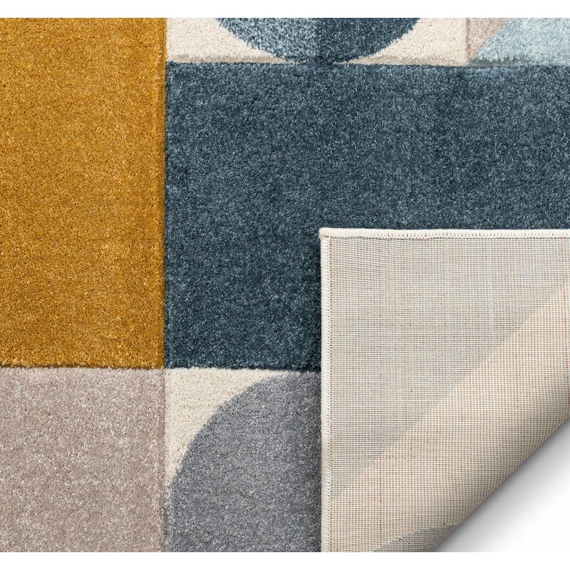 Ruby Dede Mid Century Modern Geometric Teal BlueGrayGold Area Rug-7'10"x9'10" thumbnail 4
