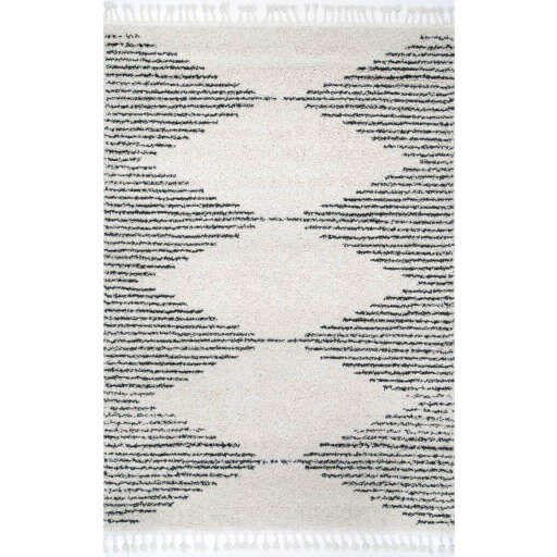 Off White Moroccan Diamond Pinstripes Tassel Area Rug 5'3" x 7'7" — view 1