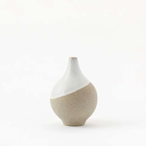 Half-Dipped Stoneware Vase, Gray/White, Small Bulb, 6" — view 1