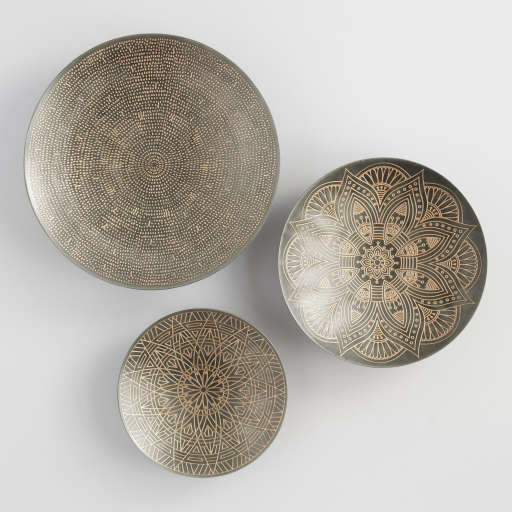 Zinc and Gold Metal Etched Disc Wall Art Set of 3 medium — view 1