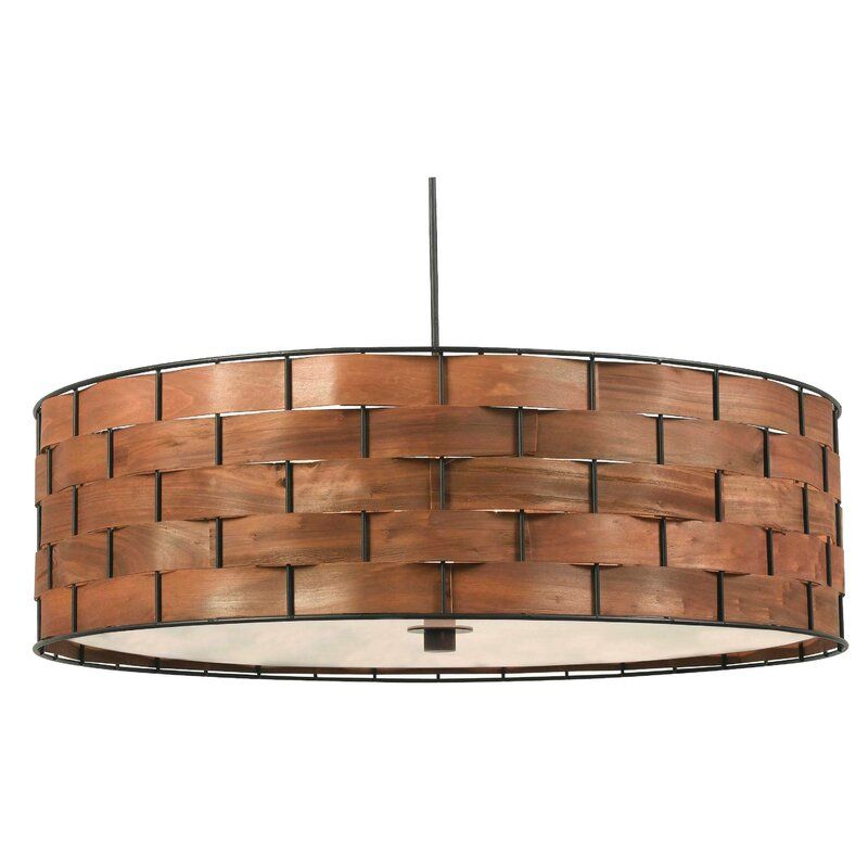 Fairlawn 3 Light Unique Statement Drum Chandelier with Wood Accents thumbnail 2