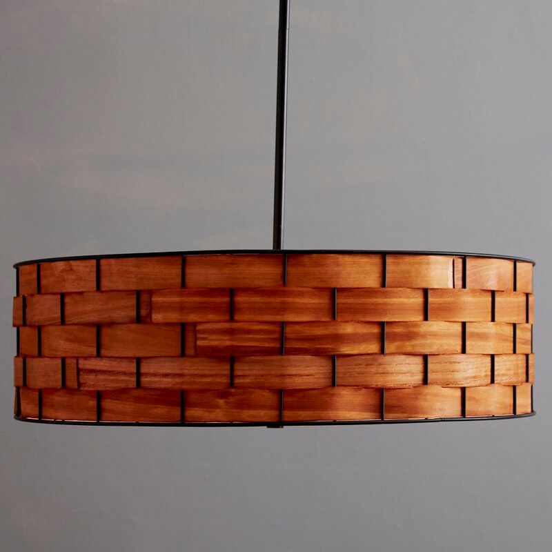 Fairlawn 3 Light Unique Statement Drum Chandelier with Wood Accents thumbnail 3