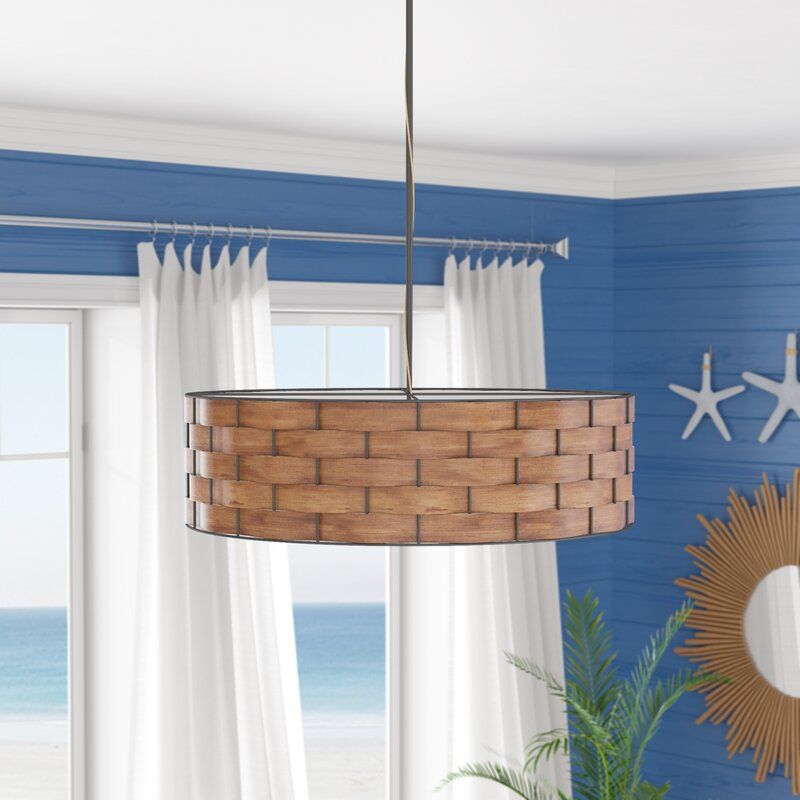 Fairlawn 3 Light Unique Statement Drum Chandelier with Wood Accents thumbnail 4