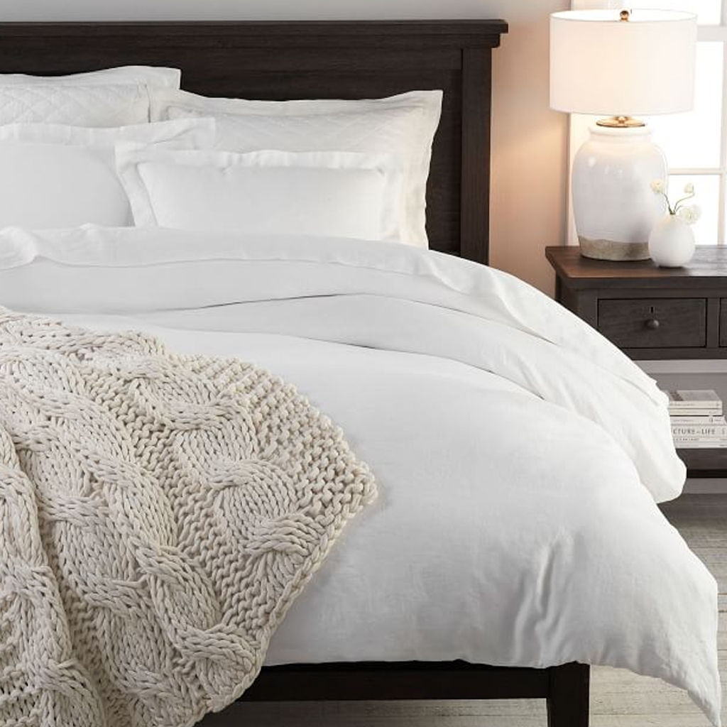 Belgian Flax Linen Duvet Cover & Shams - White — view 1