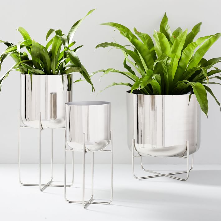 Spun Metal Standing Planters - Chrome_3 — view 1