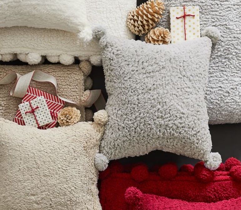 Cozy Pom Pom Sherpa Pillow Covers With Insert-20"x20" thumbnail 2