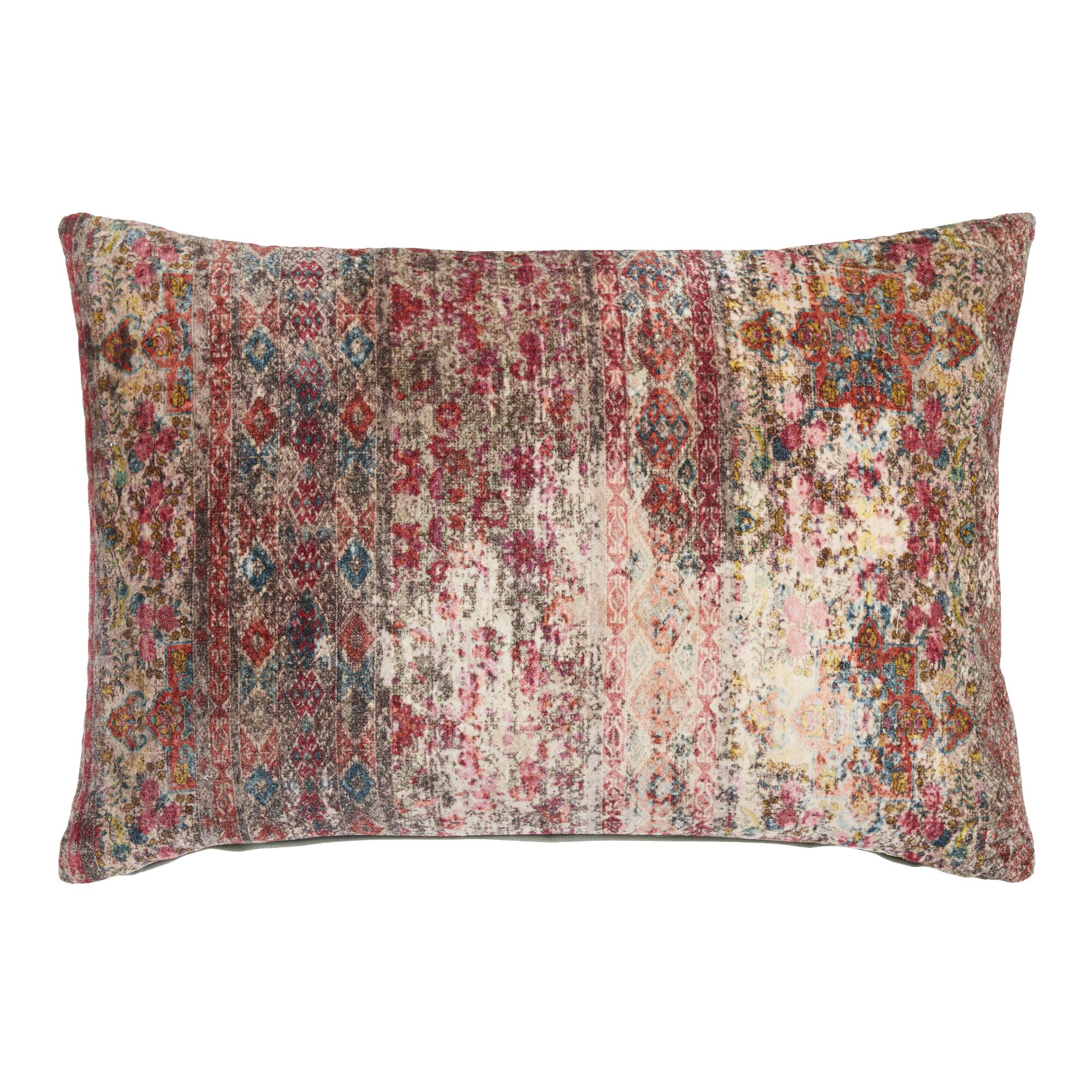 Oversized Distressed Persian Rug Print Lumbar Pillow With Insert-24"x15" — view 1