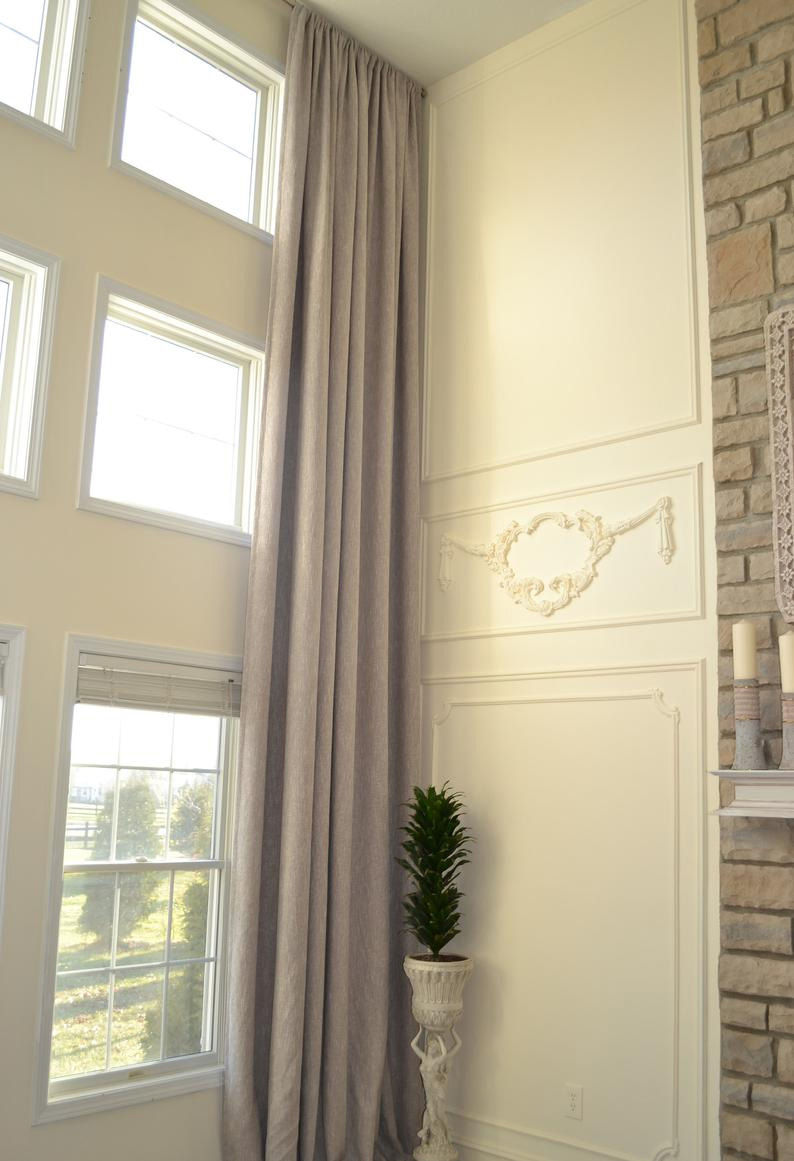 Extra long luxury solid linen curtain custom made Off White Beige Gray Dark blue 2 story drapes FREE SWATCH — view 1