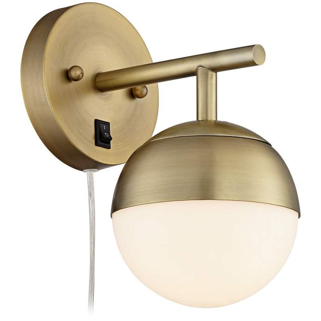 Luna Antique Brass Globe Pin-Up Wall Lamp — view 1
