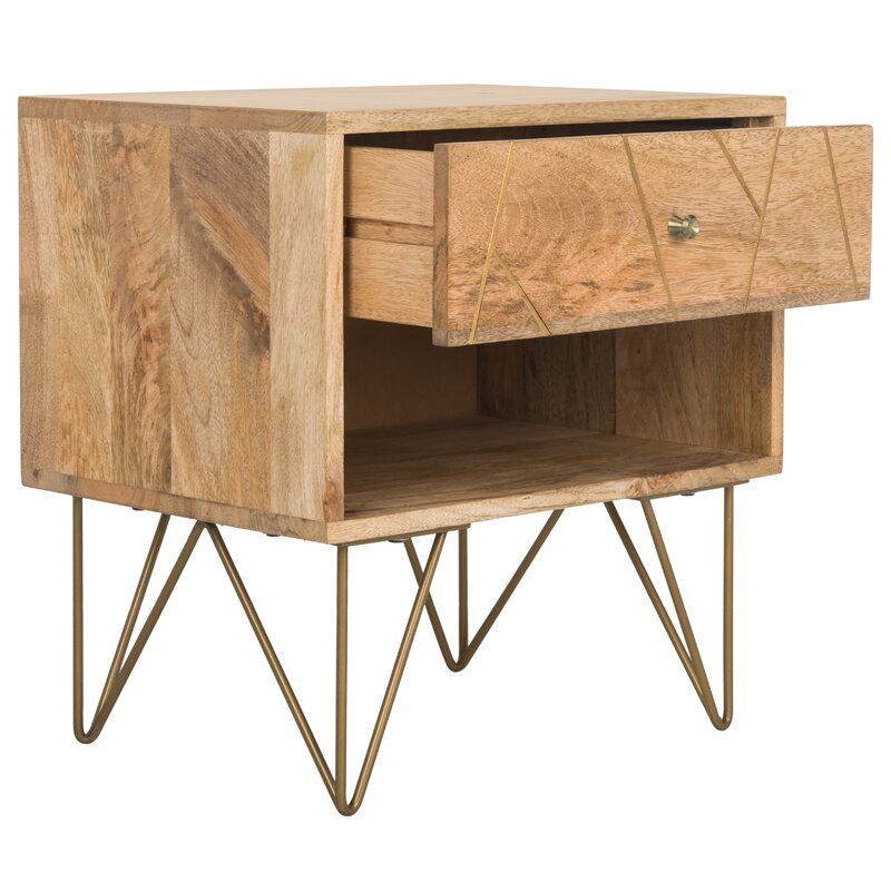 Kirk 20'' Tall 1 - Drawer Metal Nightstand in Natural/Brass thumbnail 2