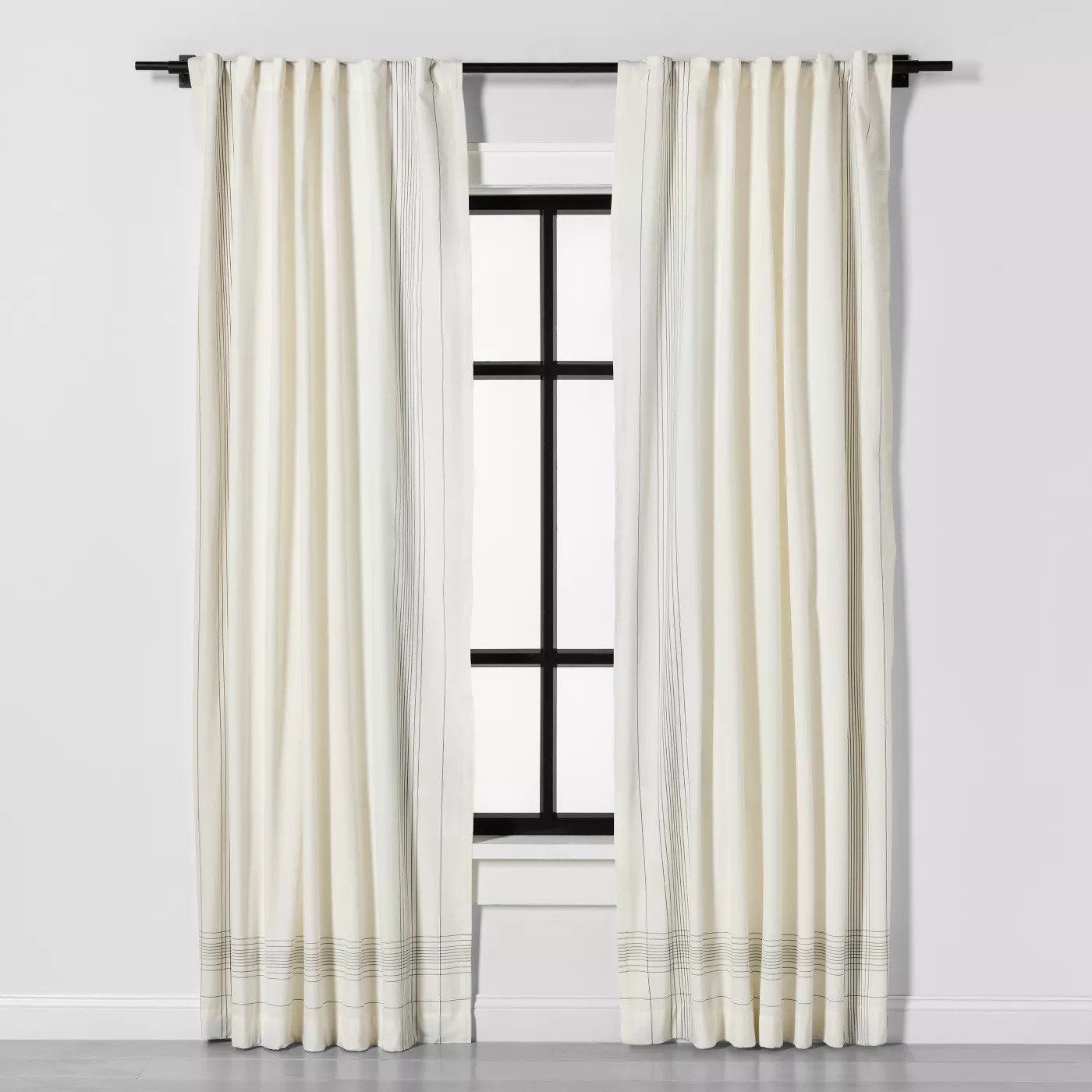 Curtain Panel Engineered Plaid Sour Cream — view 1