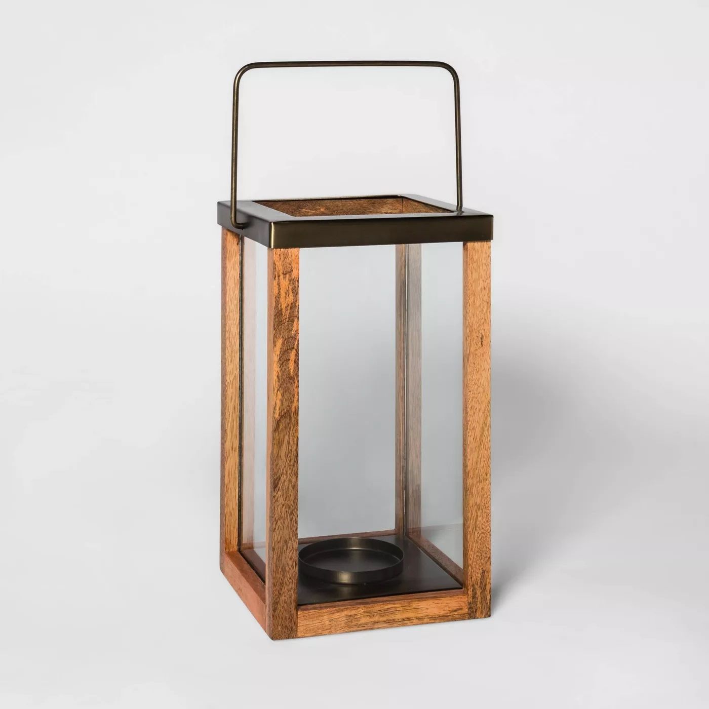 Wooden Pillar Candle Holder Lantern Brown — view 1