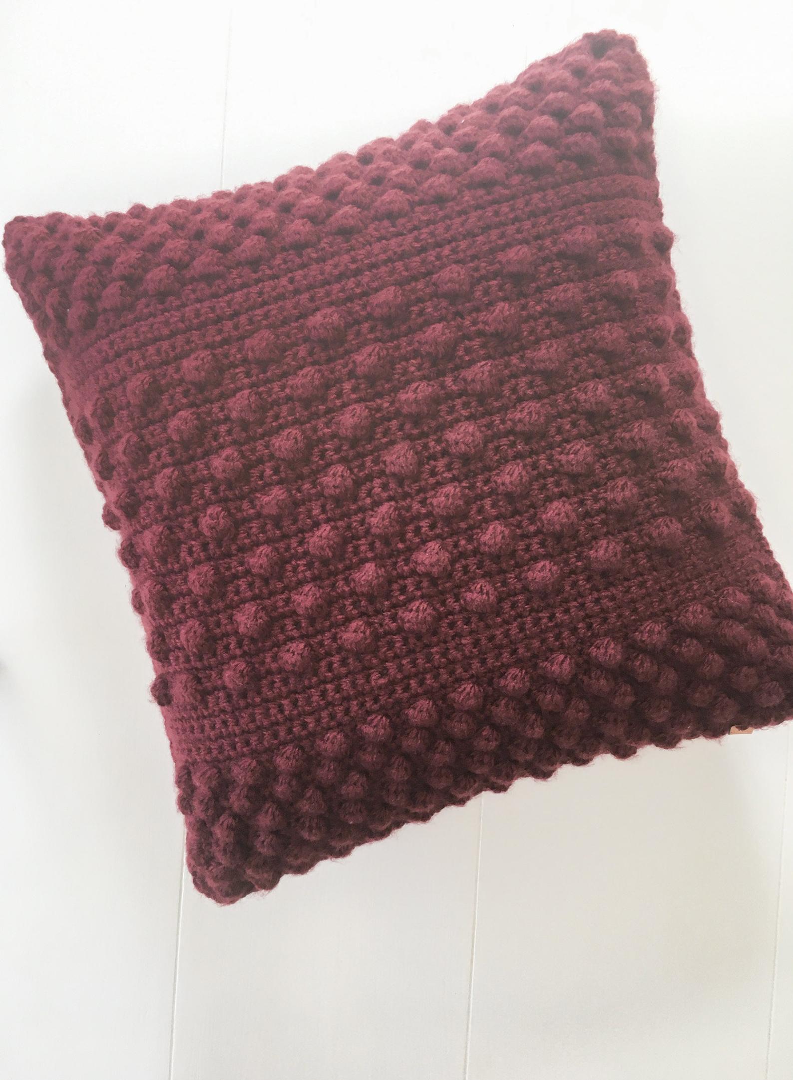 Burgundy Crochet Pillow Cover — view 1