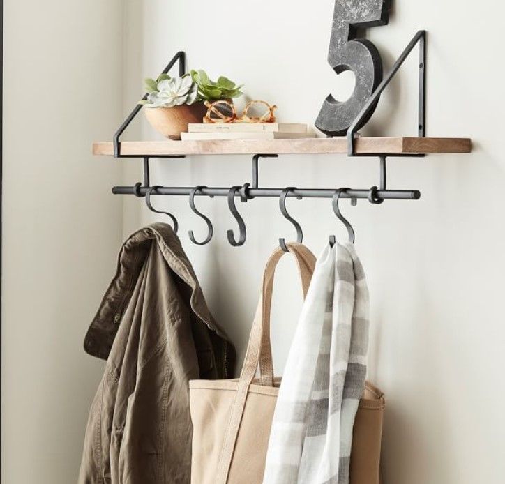 Lucy Mango Wood Shelf With Hooks (36") thumbnail 2