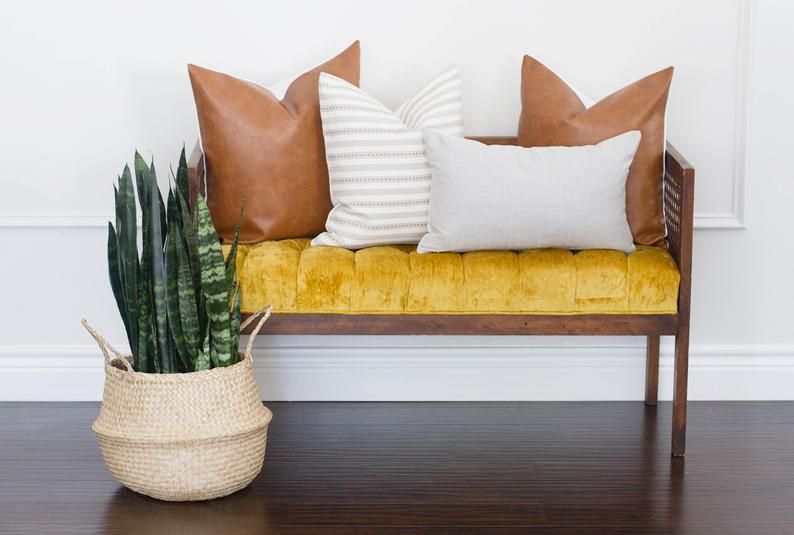 Cognac Leather Pillow Cover thumbnail 2
