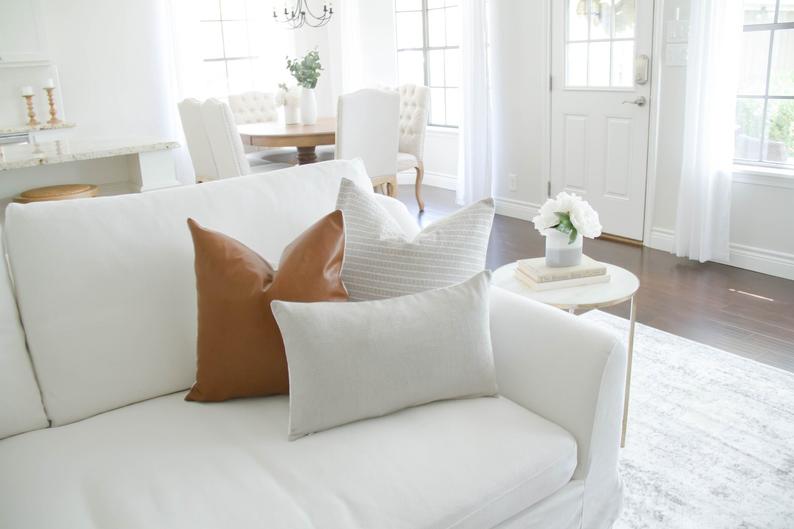 Cognac Leather Pillow Cover thumbnail 3