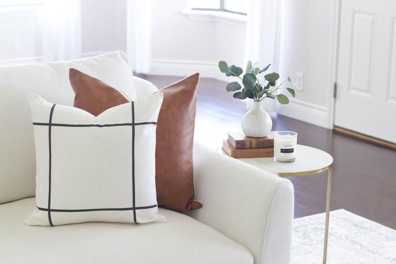 Cognac Leather Pillow Cover thumbnail 4