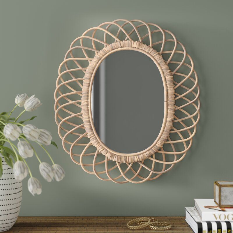 Haverton Oval Woven Bamboo Industrial Accent Mirror — view 1